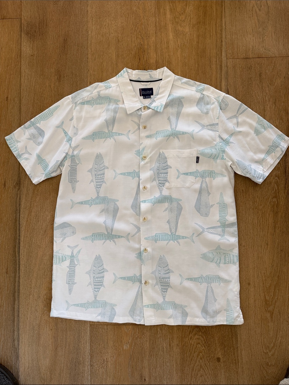 Jack O’Neill Collection White Shirt with Light Blue Fish Print